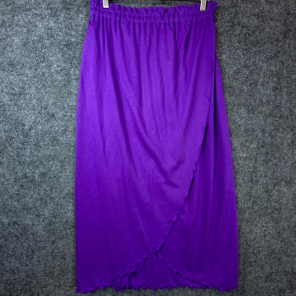 Vintage Hold Everything Faux Wrap Midi Skirt Womens Purple Acrylic Elastic Waist